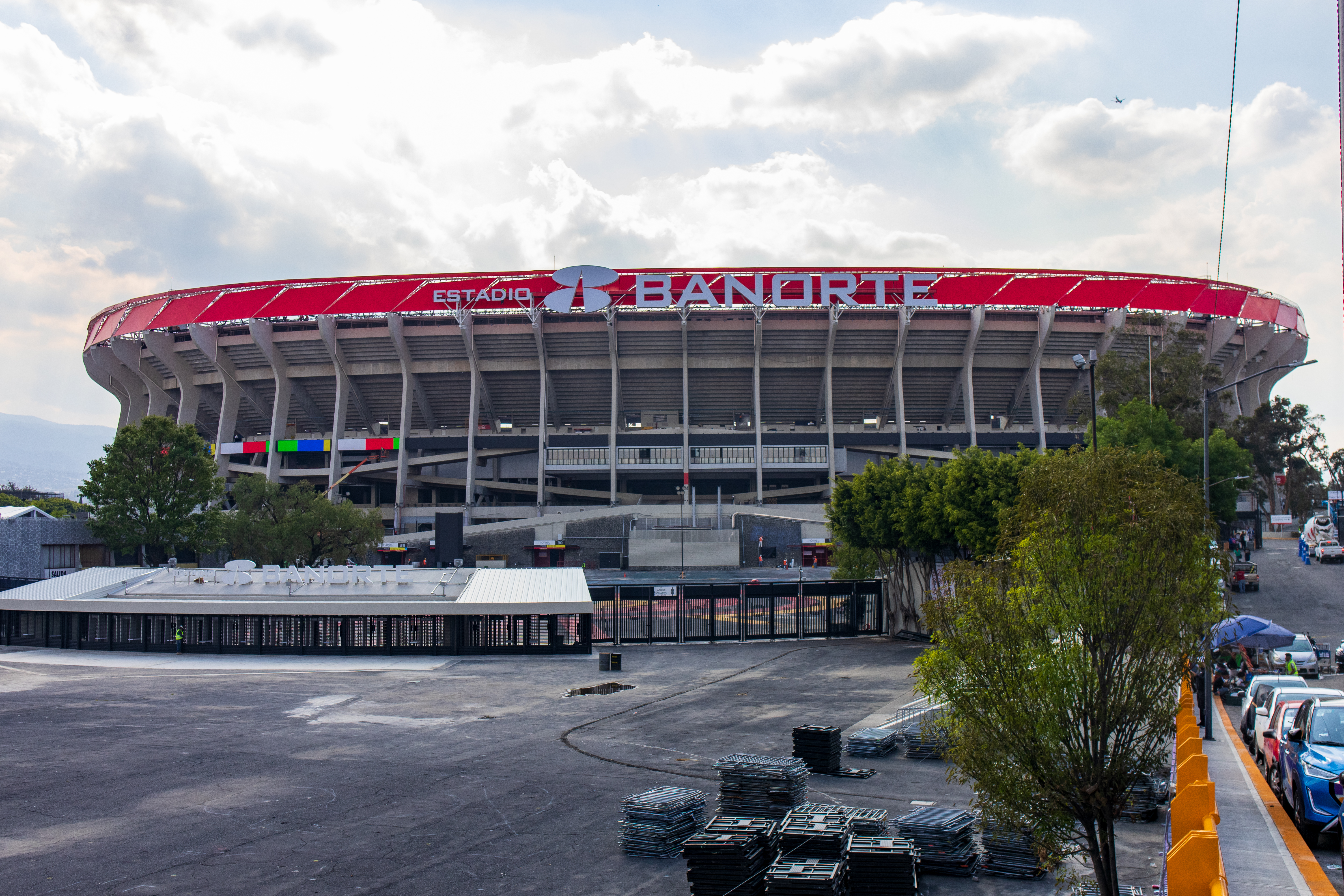 Exterior of Estadio Azteca in Mexico City before a football match