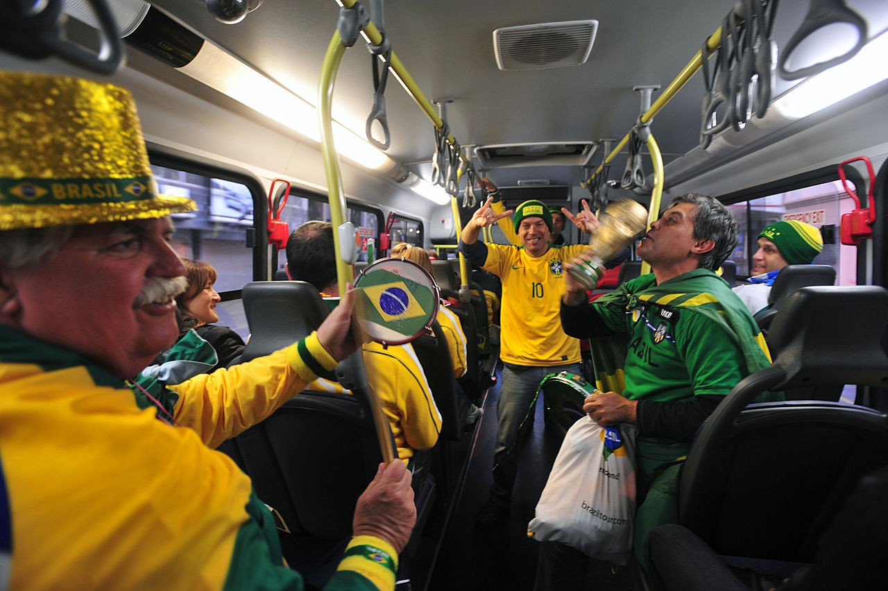 Brazil supporters traveling together before a major football match