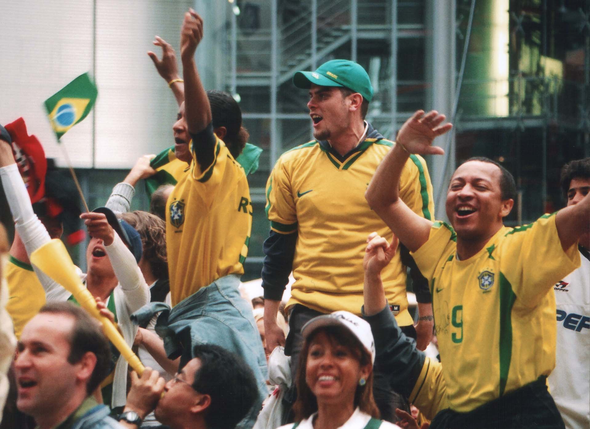 Brazil supporters gathered together in a real stadium crowd