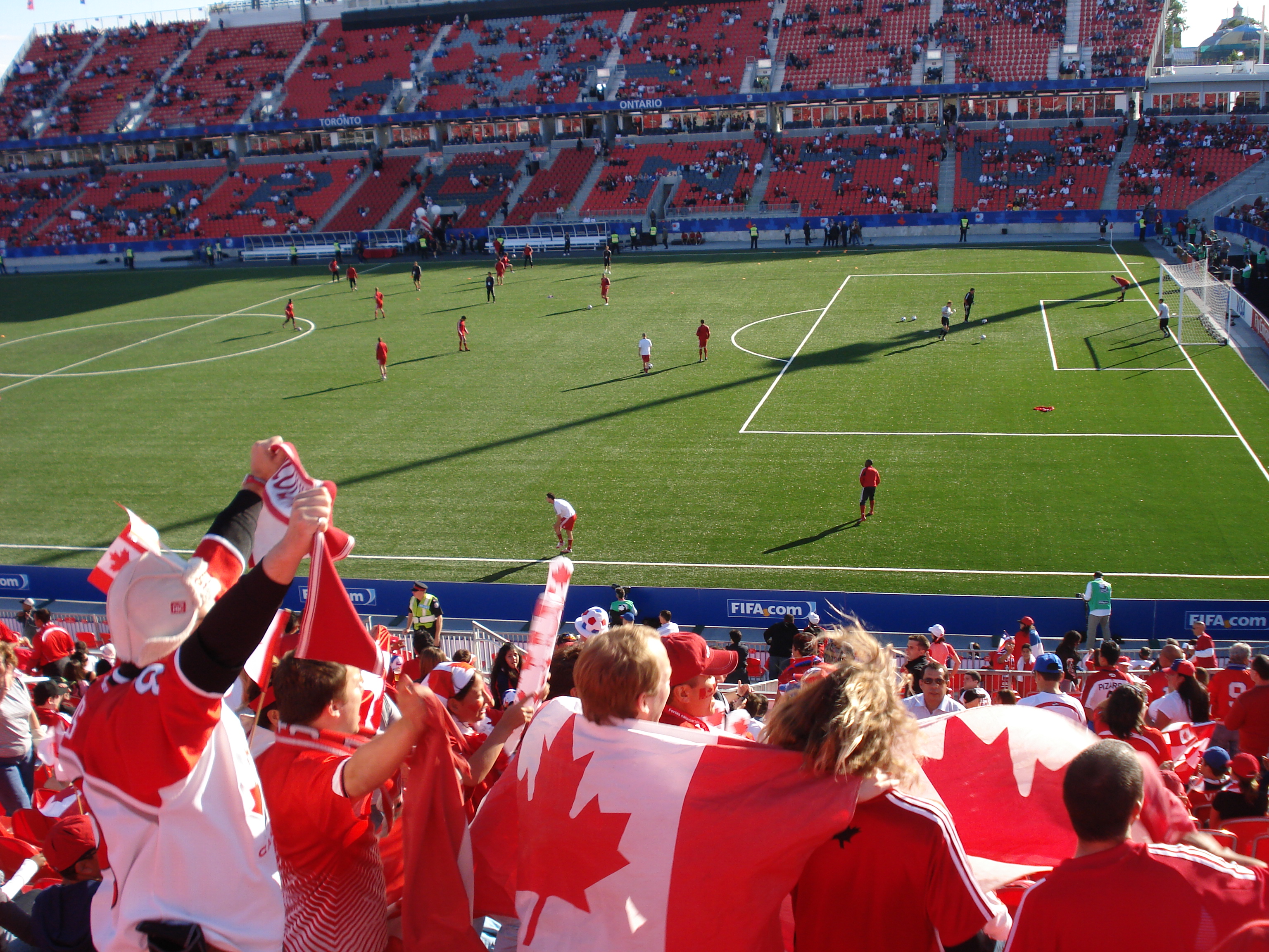 Canada supporters packed into a stand during an international football match