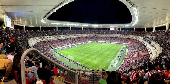 Interior view of Estadio Akron in Zapopan before a football match