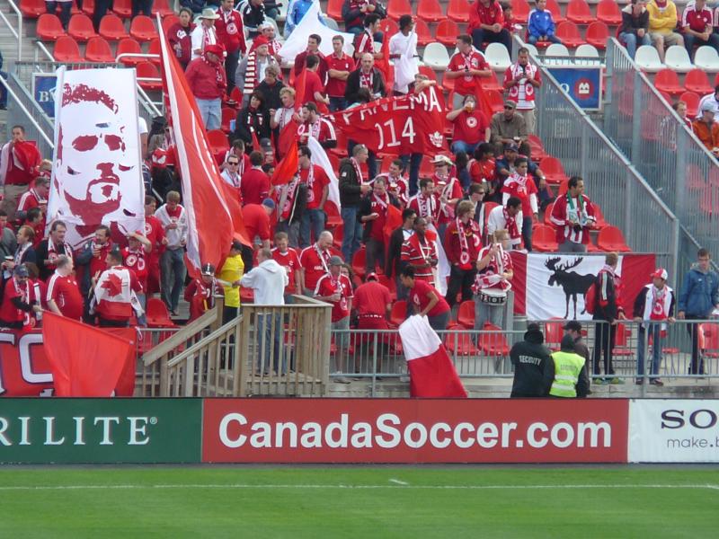 Canada supporters holding a Go Canada Go sign at BMO Field