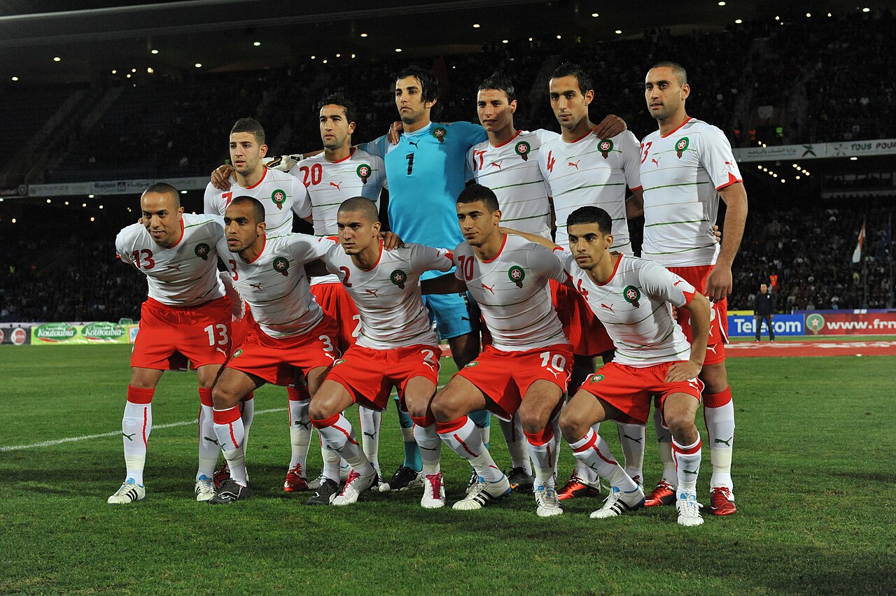 Morocco players lined up before an international football match