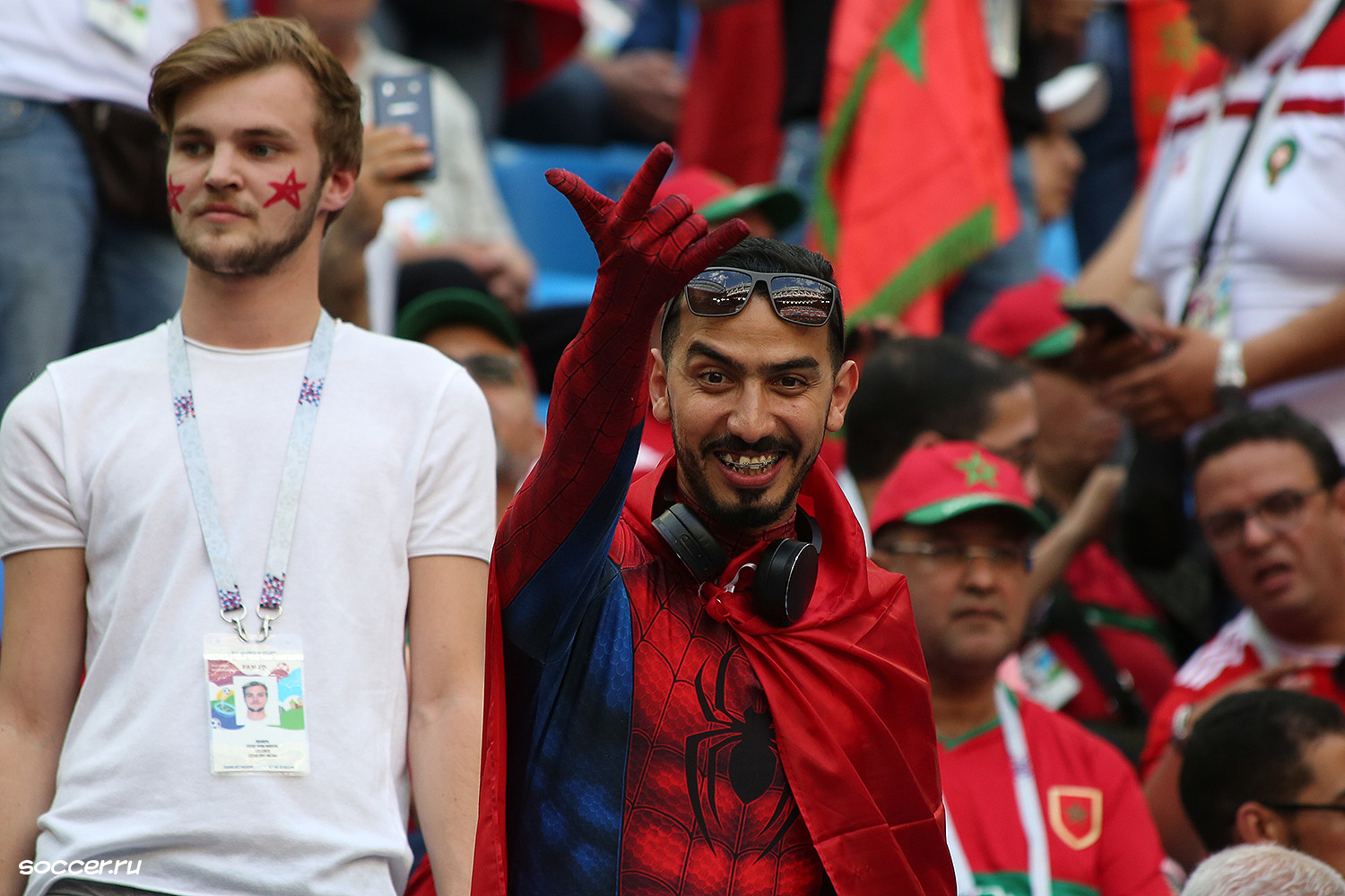 Morocco supporters in red in the stands during an international football match