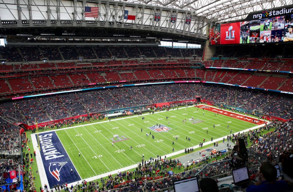 NRG Stadium in Houston lit up before a major event
