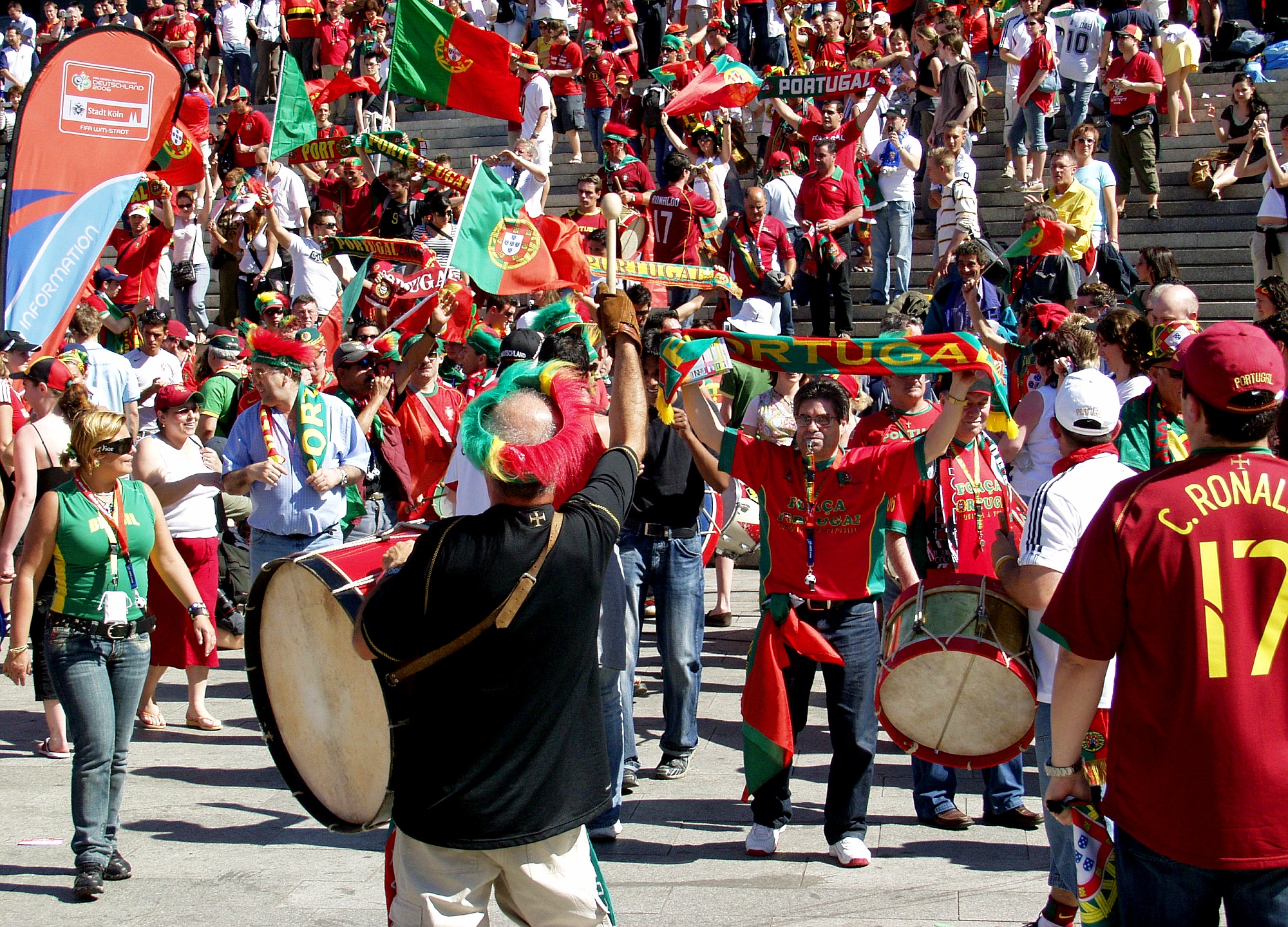 Portugal supporters in national colors before an international football match