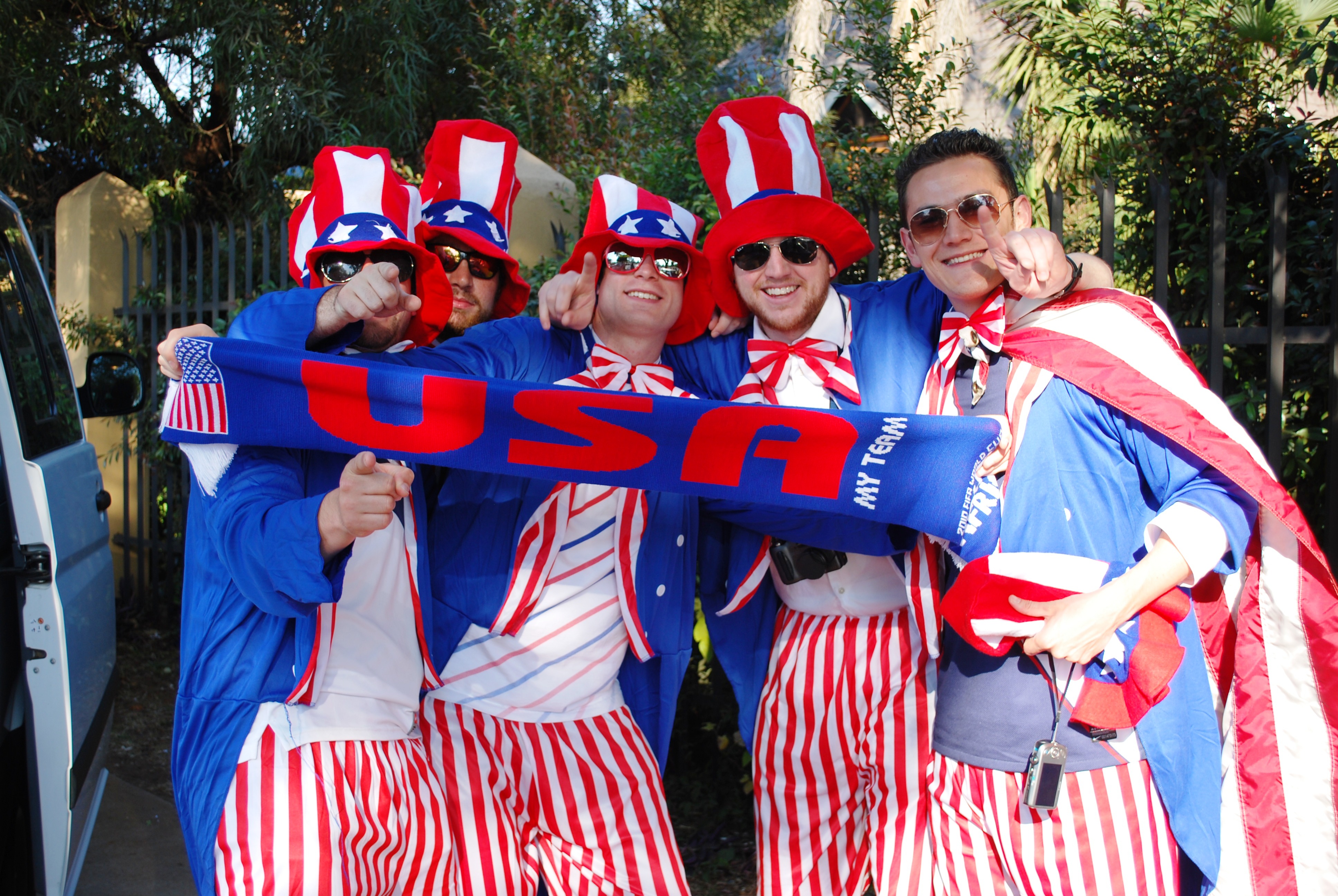 USA supporters in red, white, and blue before an international football match