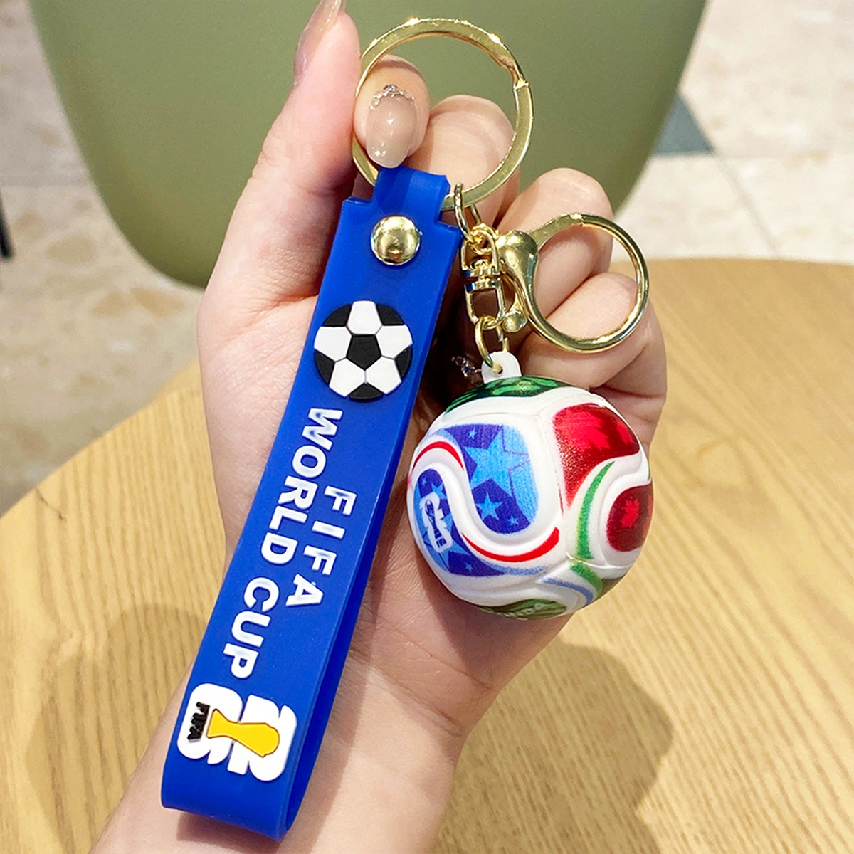 Color Soccer Ball Keychain with Silicone Strap