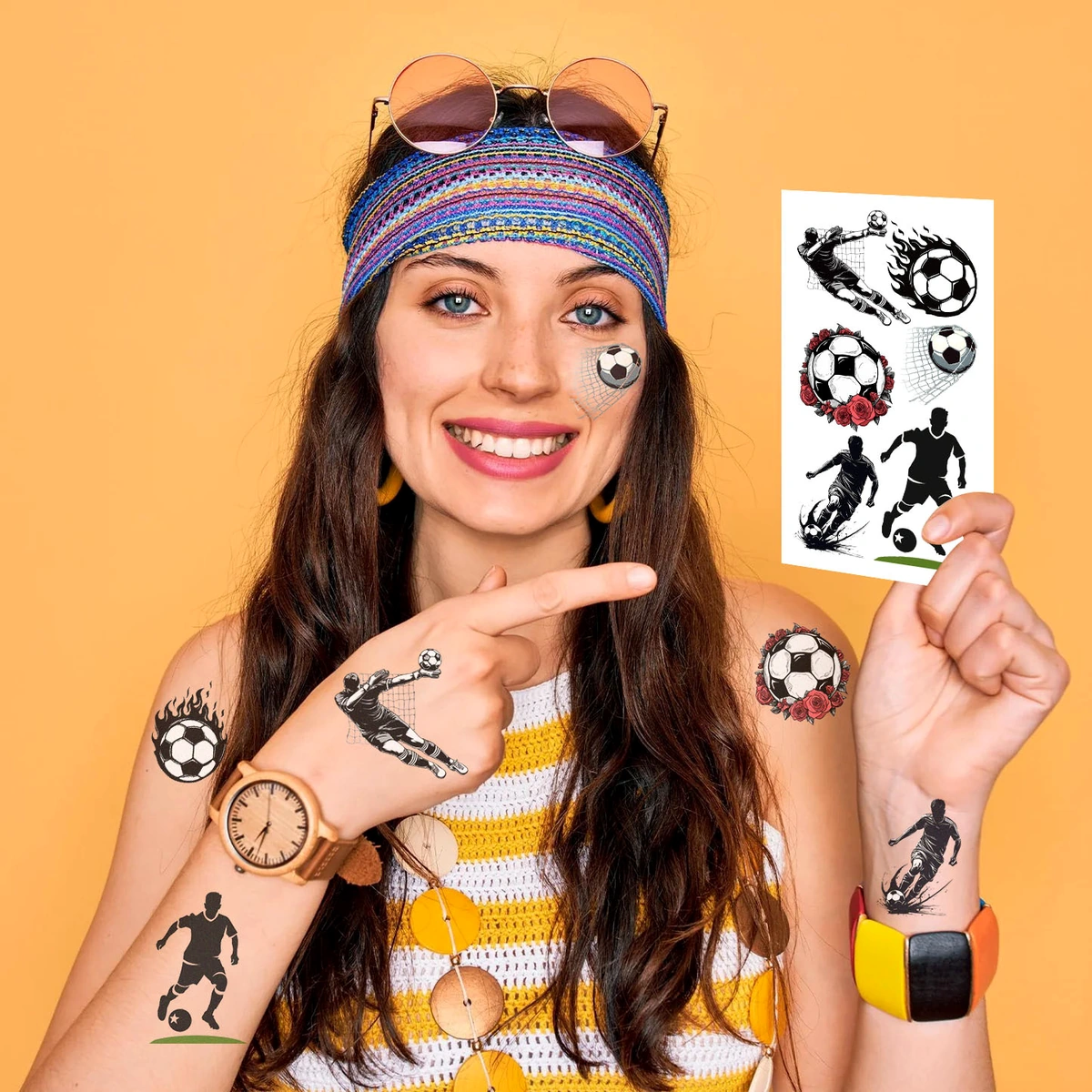 Waterproof soccer face sticker sheets for watch parties