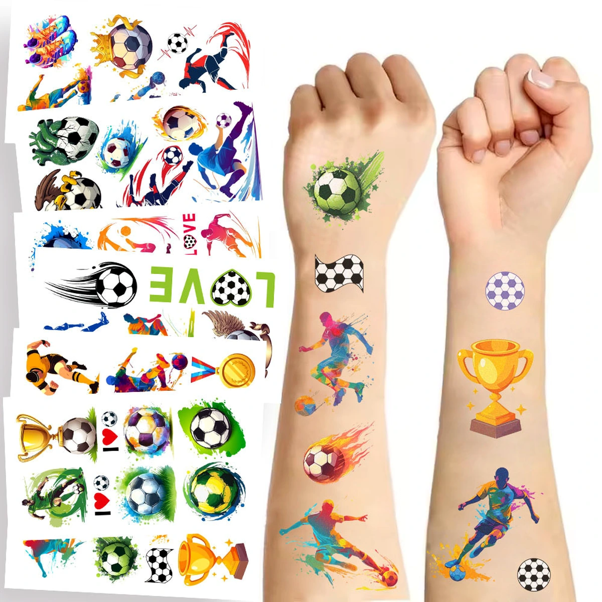 Soccer face sticker sheet shown on skin