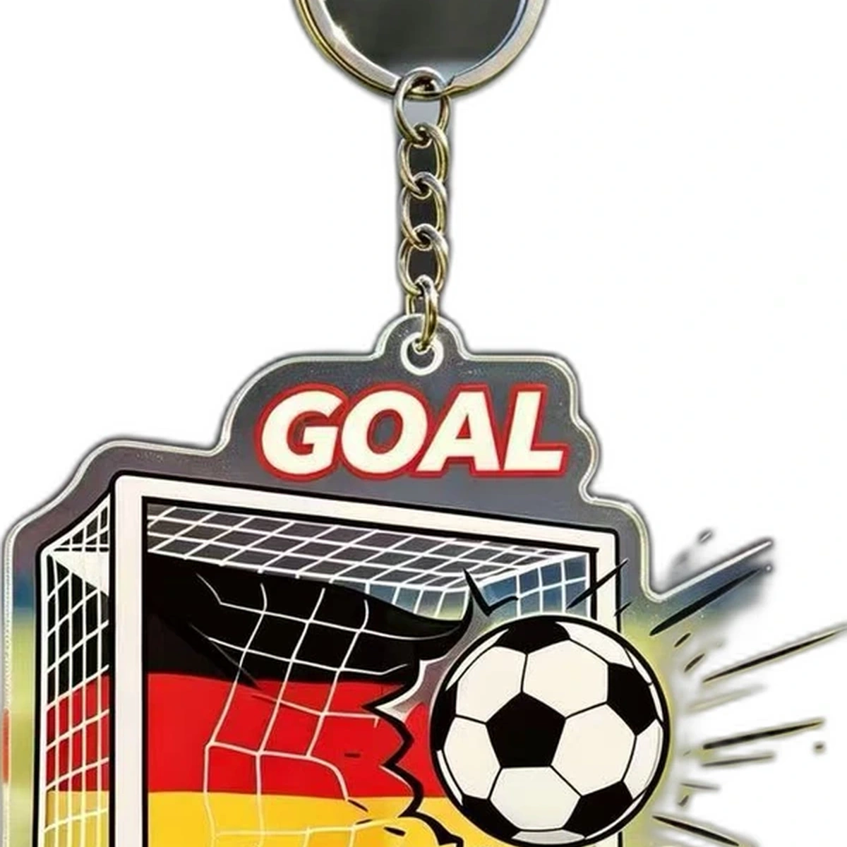 Flame soccer acrylic keychain shown as a small party favor