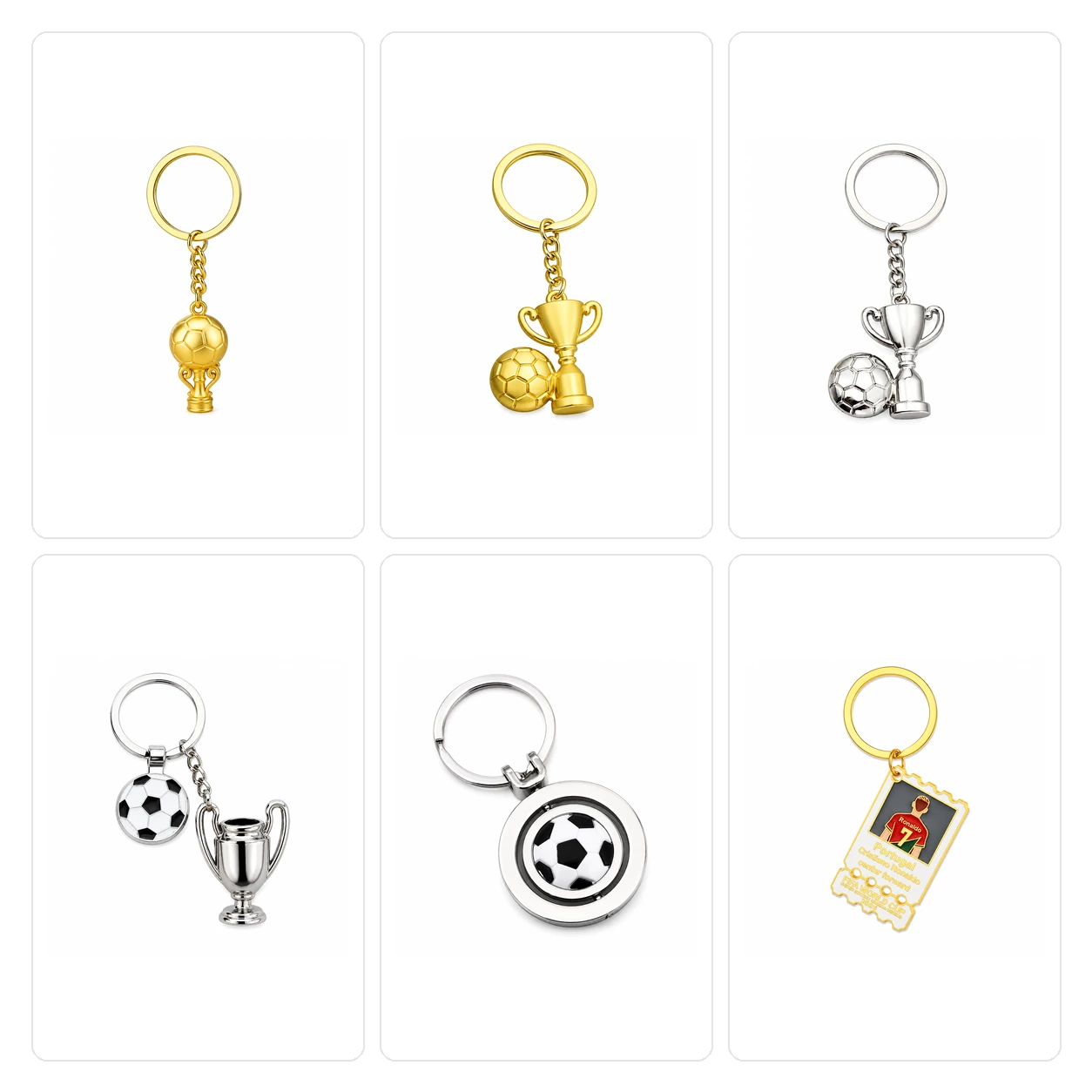 Close-up of football keychain charm materials and shapes