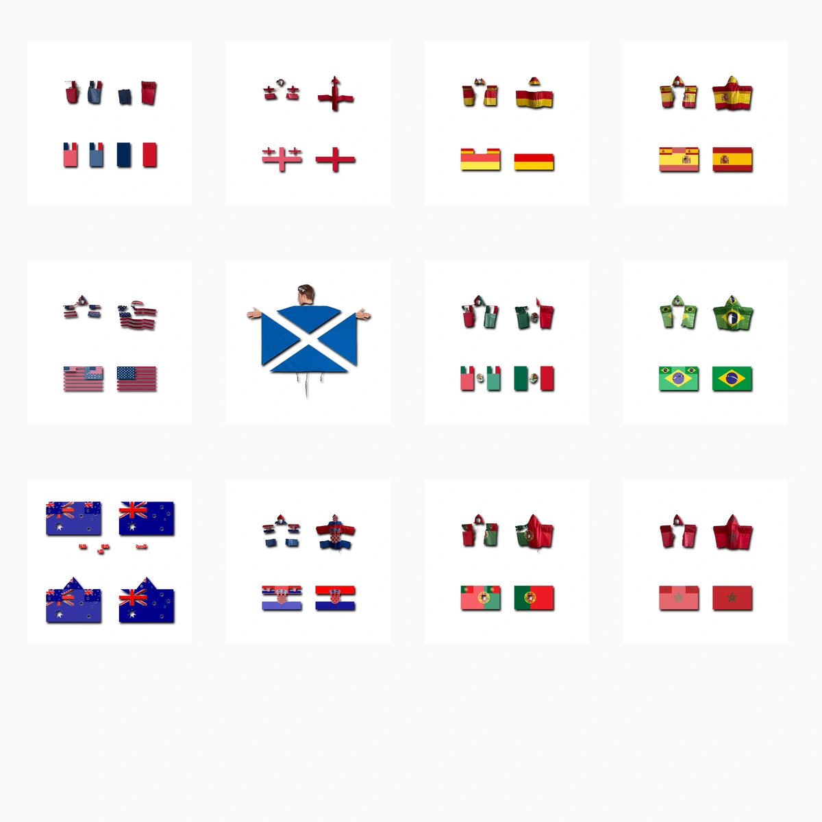 Close-up of hooded sleeve fan cape fabric and printed flag design