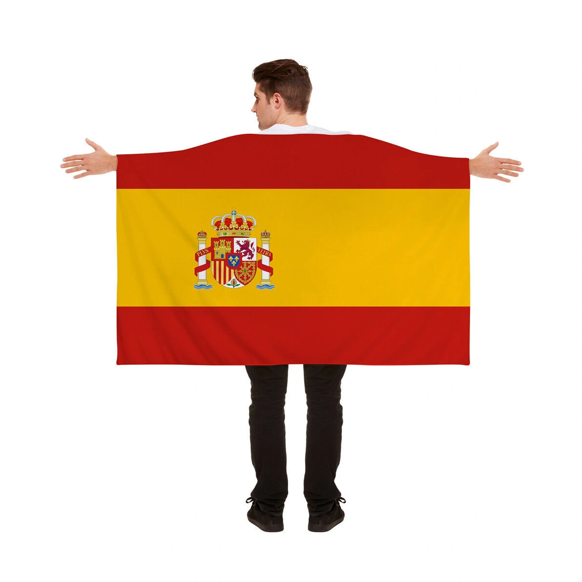Hooded sleeve country flag fan cape shown front and back